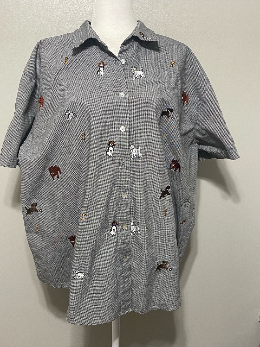 Vintage 90s Teddi Puppies Button Up Shirt Women’s 2X Embroidered Dogs Pet 1990s